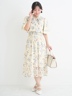 花柄ボウタイドッキングワンピース（大きいサイズ・ぽっちゃり女子向け