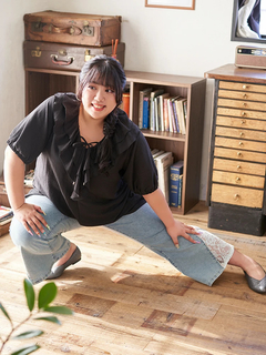 Re-J＆SUPURE(リジェイ＆スプル) |【Kannaコラボ】サイドレース切替デニムフレアパンツ