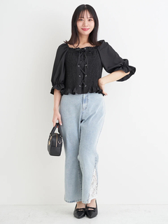 Re-J＆SUPURE(リジェイ＆スプル) |【Kannaコラボ】サイドレース切替デニムフレアパンツ