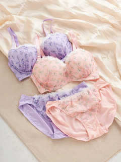 D85-H95］チューリッププリントソフトワイヤーブラ＆ショーツ(モールド