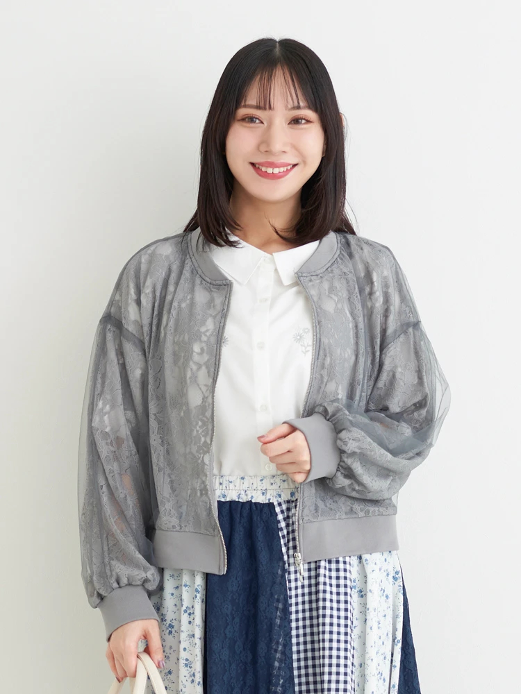 レース×チュールブルゾン（大きいサイズ・ぽっちゃり女子向け