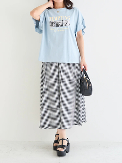 Re-J＆SUPURE(リジェイ＆スプル) |【接触冷感・UVカット】袖フリルフォトプリントTシャツ