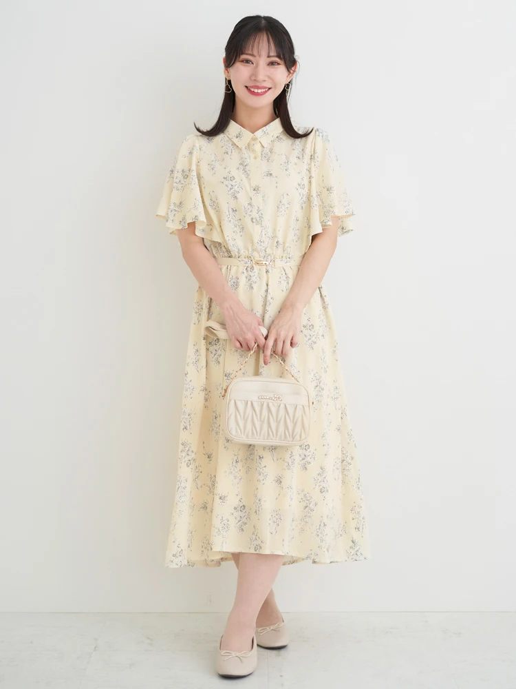 花柄フレアスリーブシャツワンピース（大きいサイズ・ぽっちゃり女子 
