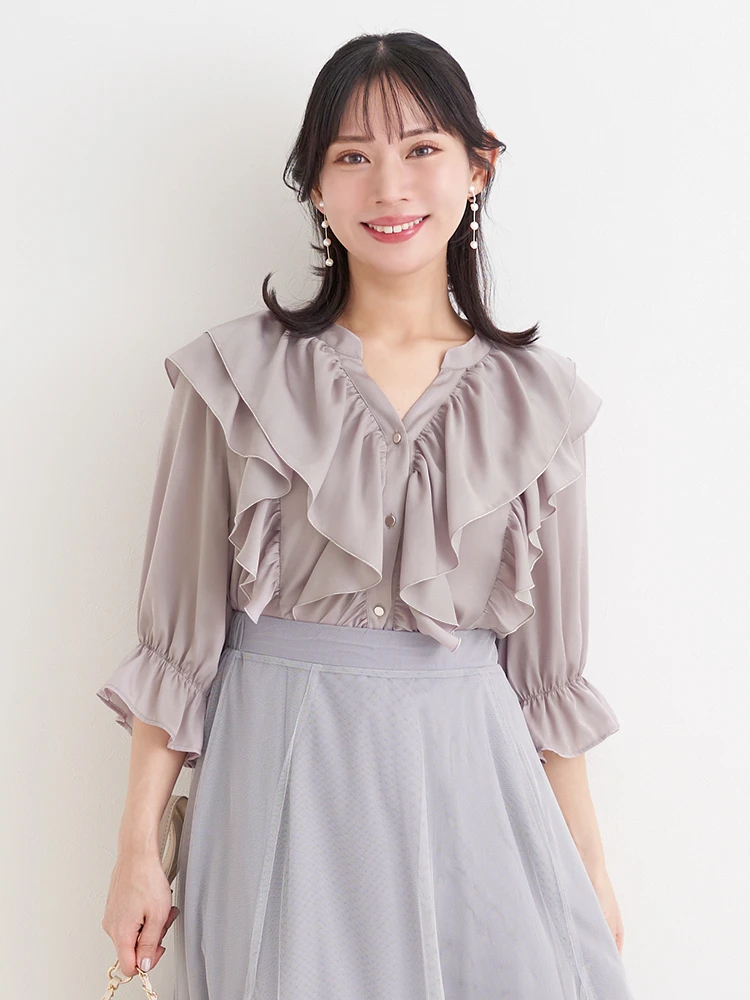 大人気♡完売♡サテンフリルシャツ パープル フリルシャツ メンズ ｜ プリンスシャツ 【通販、販売