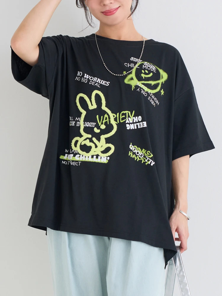 MARNI うさぎ プリント Tシャツ ウサギ×惑星プリントTシャツ（大きいサイズ・ぽっちゃり女子向け