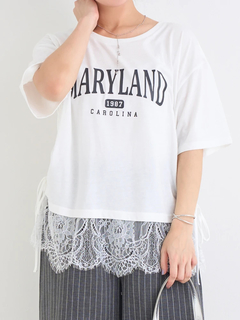Re-J＆SUPURE(リジェイ＆スプル) |ドロスト裾レースロゴプリントTシャツ