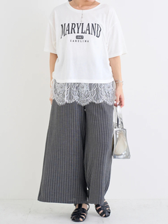 Re-J＆SUPURE(リジェイ＆スプル) |ドロスト裾レースロゴプリントTシャツ