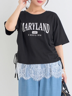 Re-J＆SUPURE(リジェイ＆スプル) |ドロスト裾レースロゴプリントTシャツ