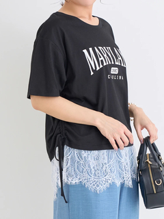 Re-J＆SUPURE(リジェイ＆スプル) |ドロスト裾レースロゴプリントTシャツ