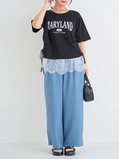 Re-J＆SUPURE(リジェイ＆スプル) |ドロスト裾レースロゴプリントTシャツ