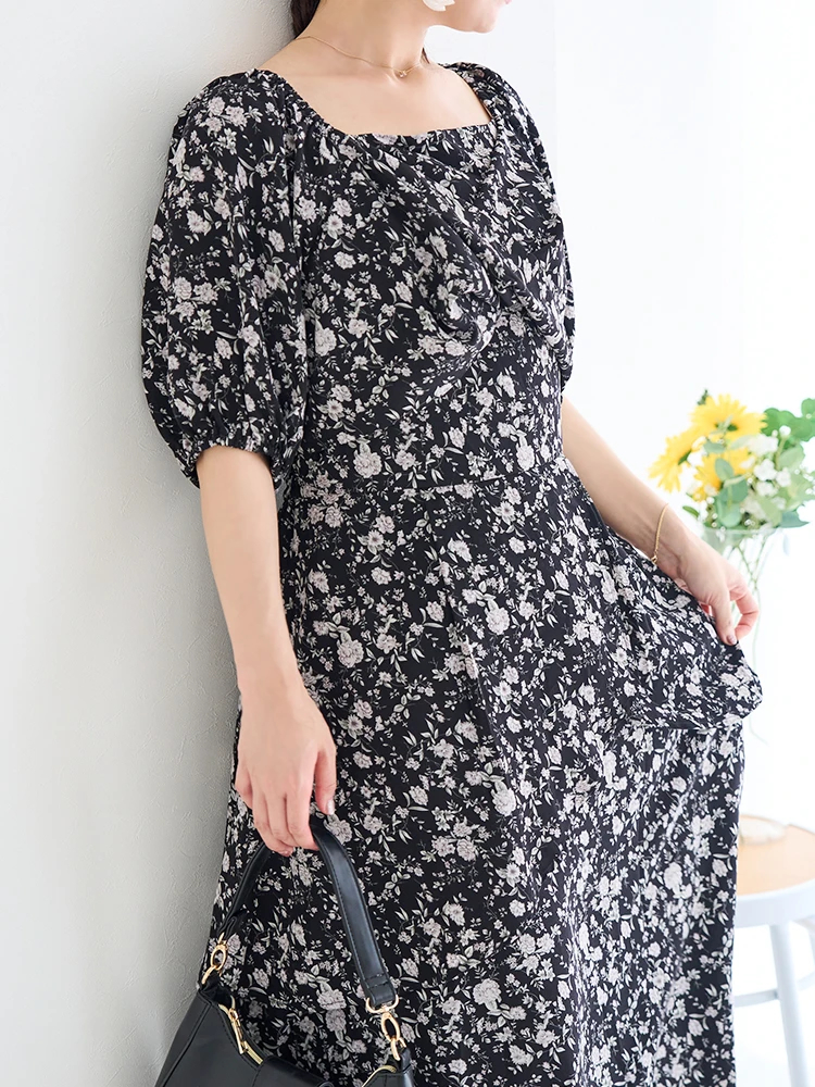 WEB限定】花柄ツイストワンピース（大きいサイズ・ぽっちゃり女子向け 