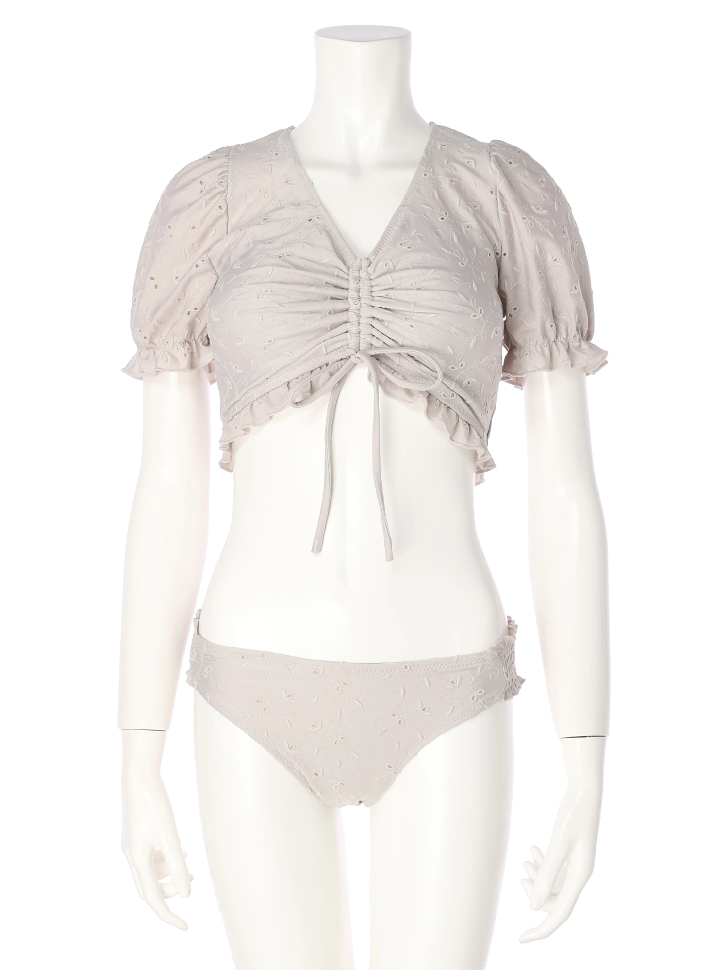 エンブロイダリービキニ3点セット（水着プロパー｜黒・ベージュ