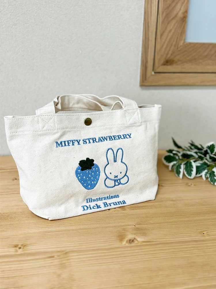 ミッフィー刺繍帆布ミニトートバッグ【ストロベリーブルー