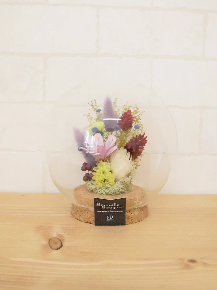 コルクラウンドガラス ハンドメイドフラワーアレンジ【パープル
