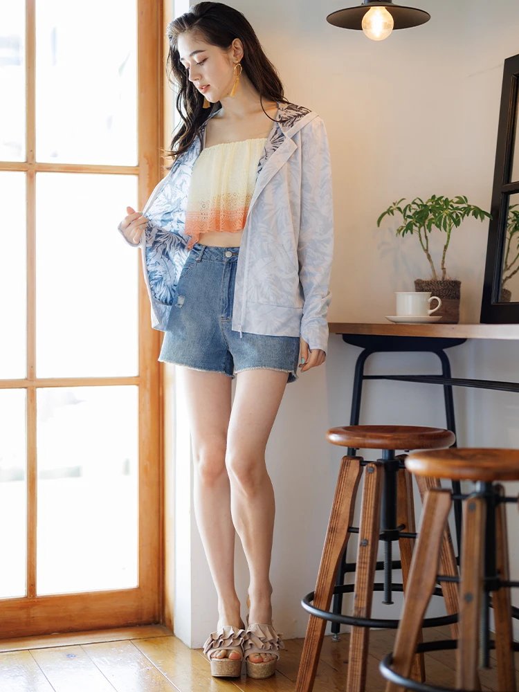 リーフ柄ラッシュパーカー（水着アパレル｜紫・青・黄）｜【公式