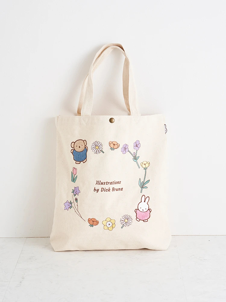 miffy 刺繍 帆布トートバッグ【ナチュラルフラワーリース】 / Hare no