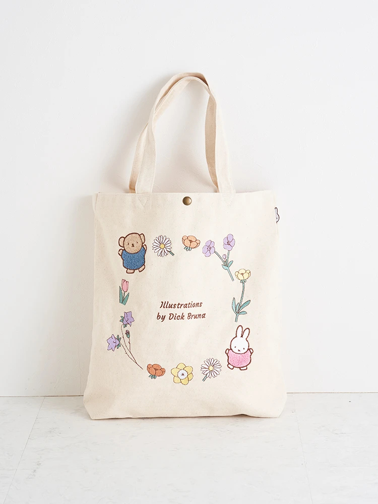 miffy 刺繍 帆布トートバッグ【ナチュラルフラワーリース】 / Hare no