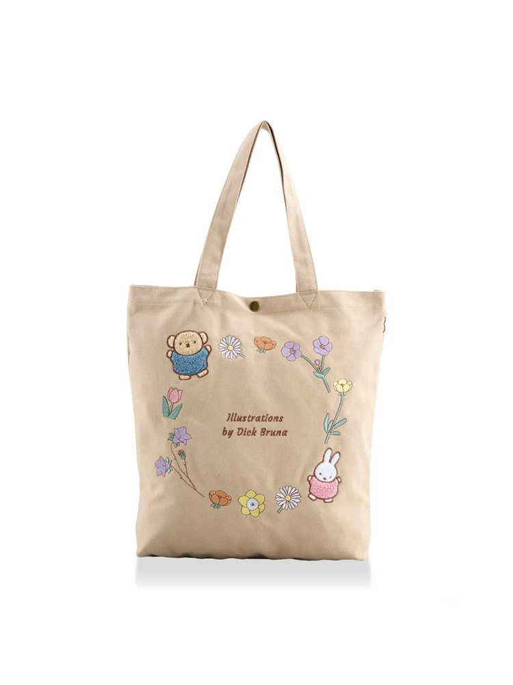 miffy 刺繍 帆布トートバッグ【ベージュフラワーリース】 / Hare