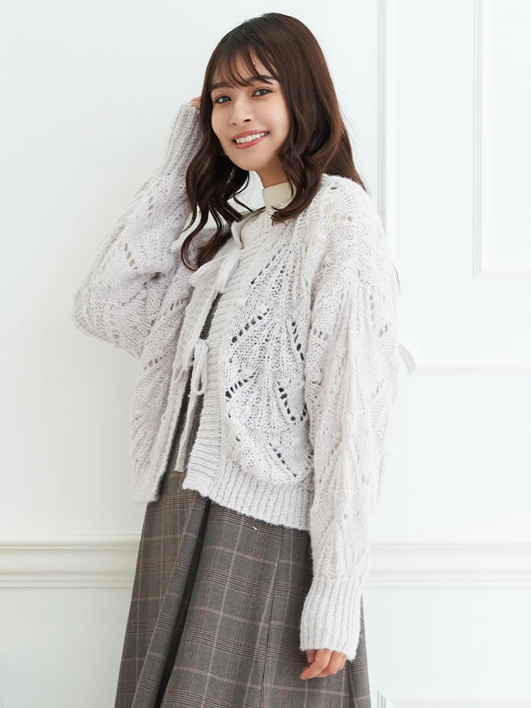 ルネ♡Rene♡バックリボン♡パール♡リブニット♡カーディガン♡リボン♡ ルネ♡Rene♡バックリボン♡パール♡リブニット♡カーディガン