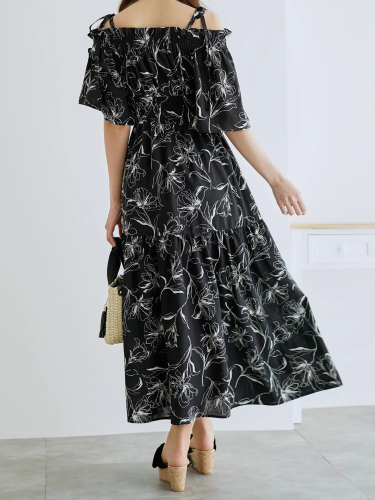 Laminak Floral Dress 花柄ワンピ　オフショル　2way 小花柄2wayオフショルワンピース(M BLUE): ワンピース