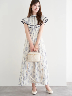 LUDIC PARK(ルディックパーク) |花柄シフォン配色パイピングケープワンピース