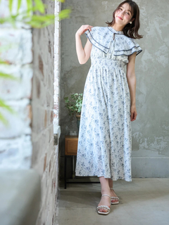 LUDIC PARK(ルディックパーク) |花柄シフォン配色パイピングケープワンピース
