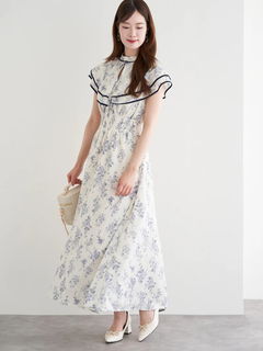 LUDIC PARK(ルディックパーク) |花柄シフォン配色パイピングケープワンピース