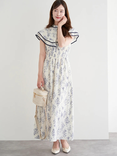 LUDIC PARK(ルディックパーク) |花柄シフォン配色パイピングケープワンピース