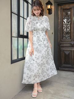 フラワープリントフリルワンピース BLUEEAST フラワープリントフリル