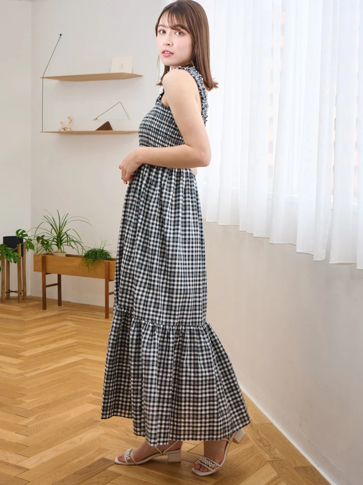 ギンガムチェック柄シャーリングキャミワンピース / LUDIC PARK（ル