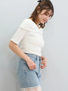 LUDIC PARK(ルディックパーク) |ビジュー付きリボンオフショルトップス