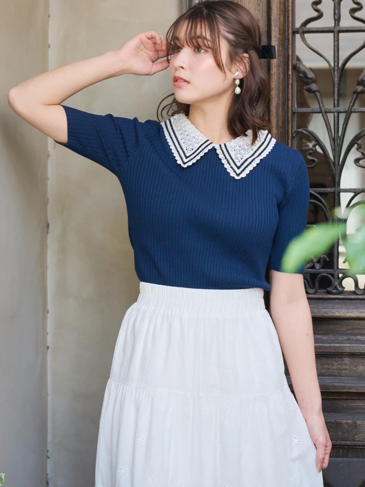 LUDIC PARK(ルディックパーク) |[2WAY]レース襟リブニットトップス