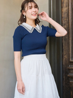 LUDIC PARK(ルディックパーク) |[2WAY]レース襟リブニットトップス