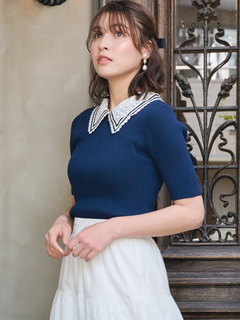 LUDIC PARK(ルディックパーク) |[2WAY]レース襟リブニットトップス