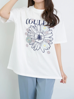 フラワープリント×刺繍Tシャツ FREAK'S STORE｜Lovepop studio フラワー刺繍プリントTee