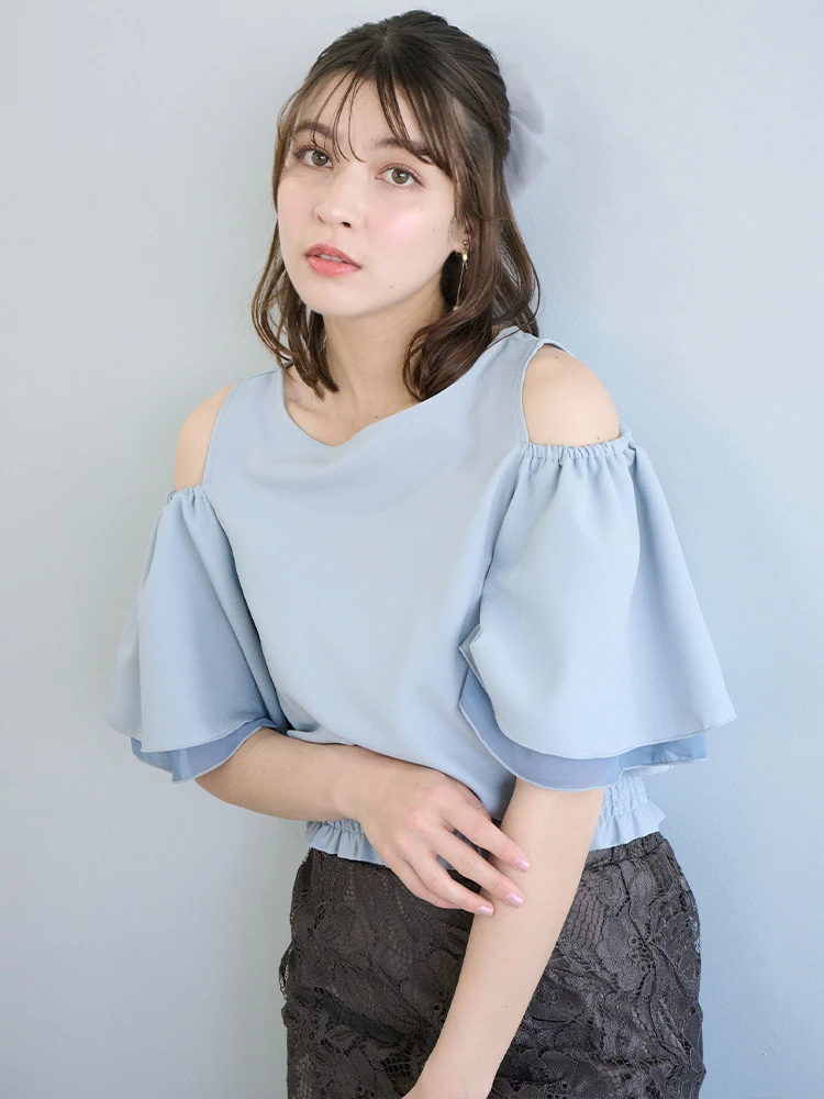 ブラウス シャツ 肩開きフレアスリーブブラウス レディース 肩開きフレアスリーブトップス / LUDIC PARK（ルディックパーク