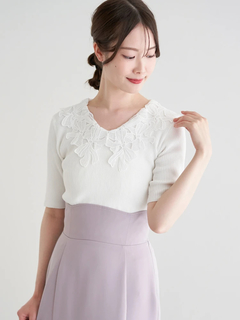 LUDIC PARK(ルディックパーク) |襟レースリブニットトップス