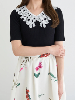 LUDIC PARK(ルディックパーク) |襟レースリブニットトップス