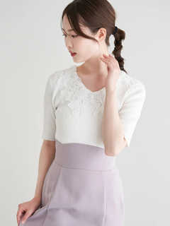 LUDIC PARK(ルディックパーク) |襟レースリブニットトップス