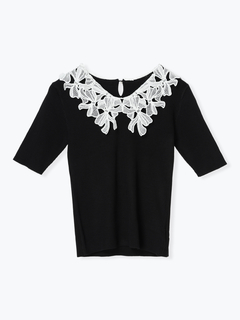 LUDIC PARK(ルディックパーク) |襟レースリブニットトップス
