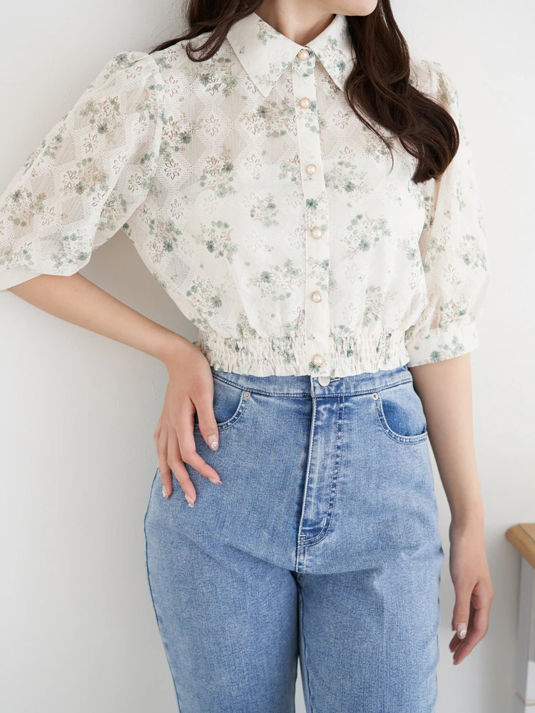 極美品　parkes パークス　ドット柄　丸衿ヨークギャザー　ブラウス 極美品 parkes パークス ドット柄 丸衿ヨークギャザー ブラウス