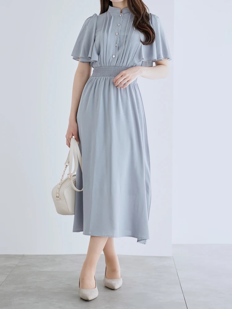 リュクス ビッグラペル おしゃれな 花柄ワンピース フリル DLARGE.JPG