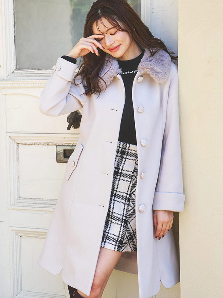 LUDIC PARK(ルディックパーク) |フェイクウールファー襟付きロングコート