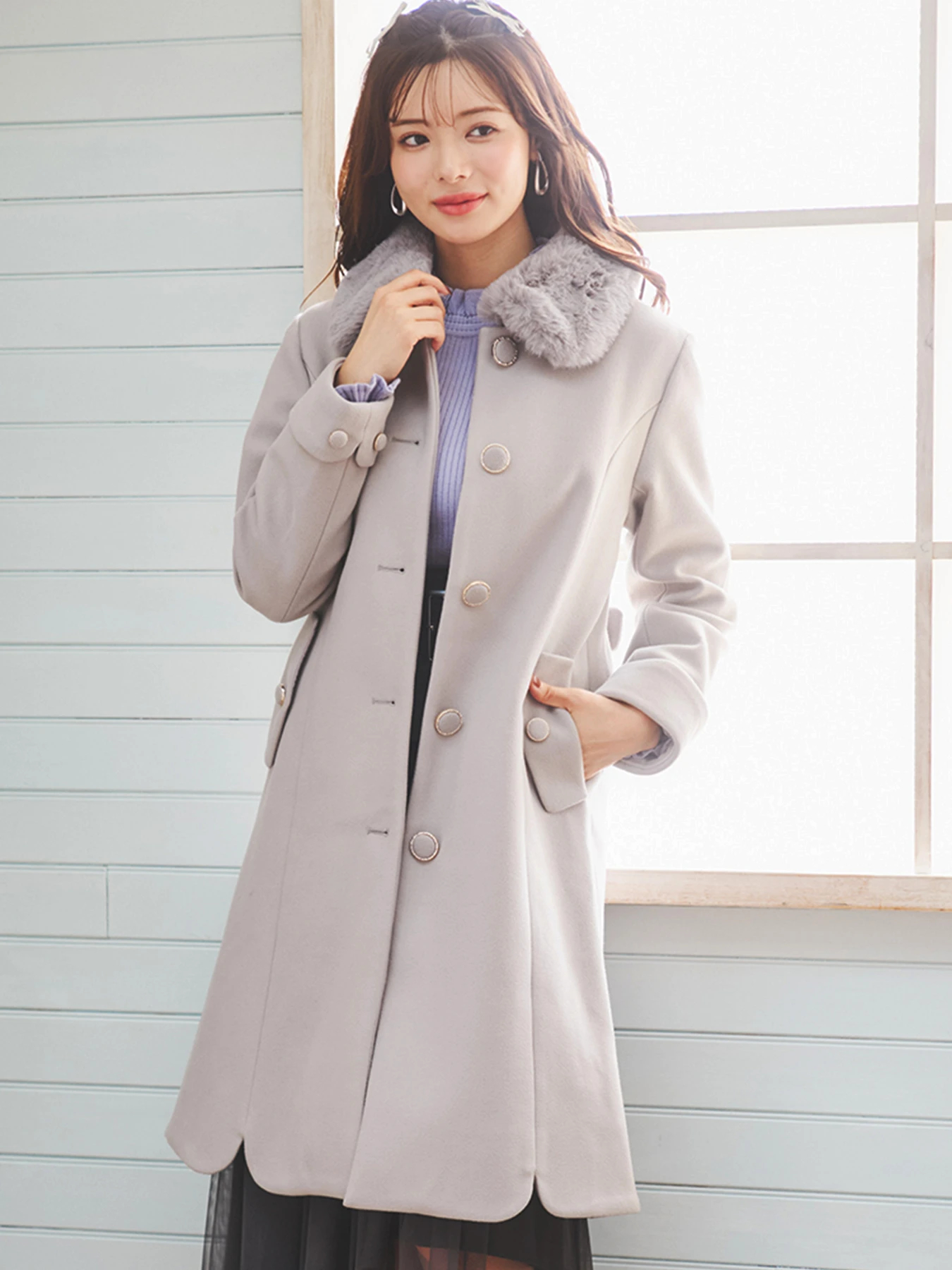 フェイクウールファー襟付きロングコート / LUDIC PARK（ル