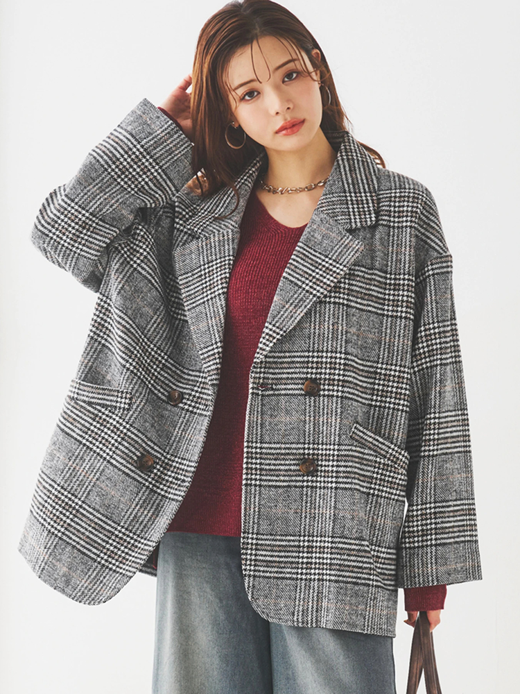 ヴィヴィアン　ウール混合バーガンディファー襟ロングコート ヴィヴィアンウール混合バーガンディファー襟ロングコート