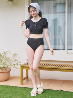 LUDIC PARK(ルディックパーク) |ふくれジャガード×レースアップ水着 スイムウェア 3点セット