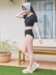 LUDIC PARK(ルディックパーク) |ふくれジャガード×レースアップ水着 スイムウェア 3点セット