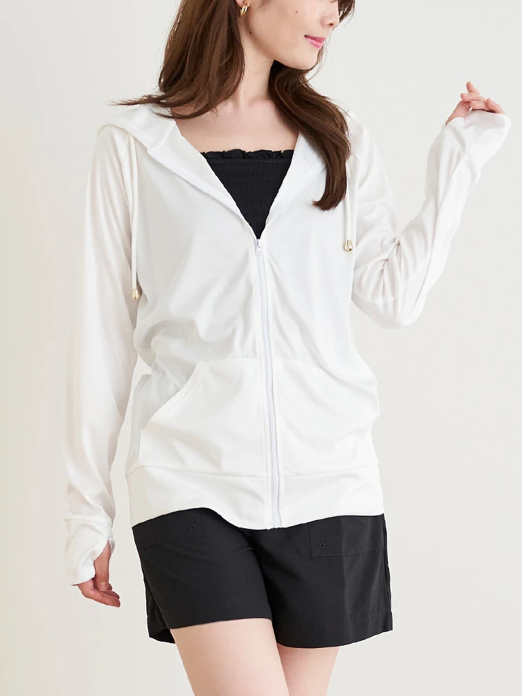 UV】スムースラッシュパーカー（水着アパレル｜白・アイボリー・グレー