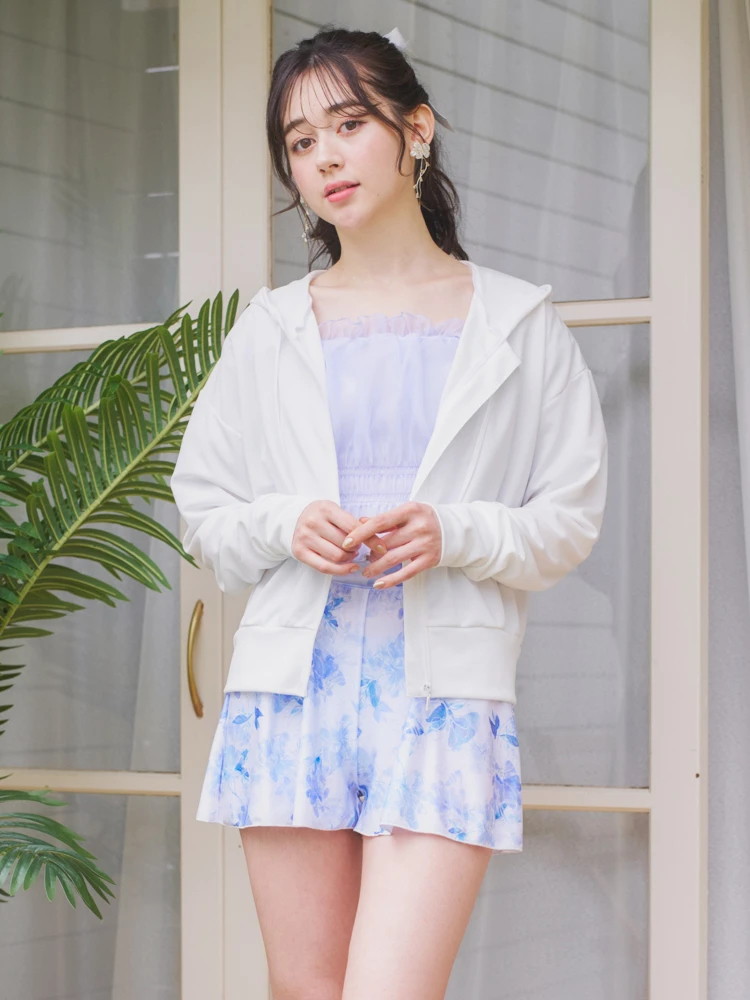 UV】クロップドパーカー（水着アパレル｜白・濃グレー・黒・ベージュ