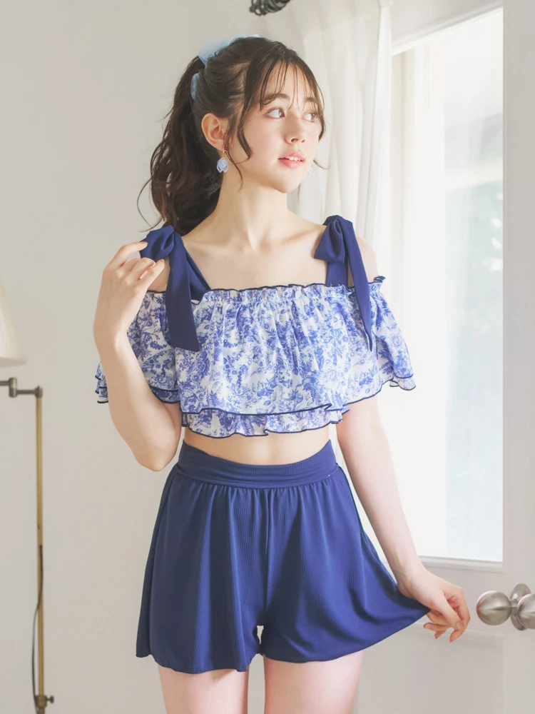 花柄・ドット柄×オフショル水着 スイムウェア 3点セット（水着プロパー